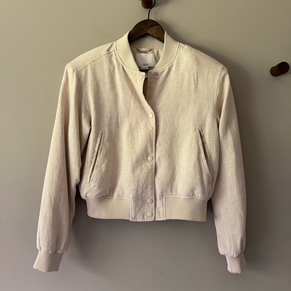 H&M LINEN BLEND JACKET BEIGE SIZE SMALL - Picture 3 of 5